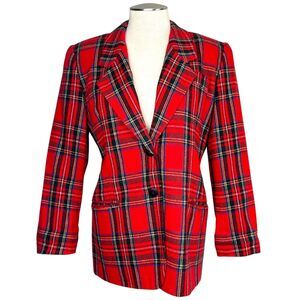 Vintage Red Tartan Longline Plaid Blazer Women's Size 12 Take Six Retro 90s